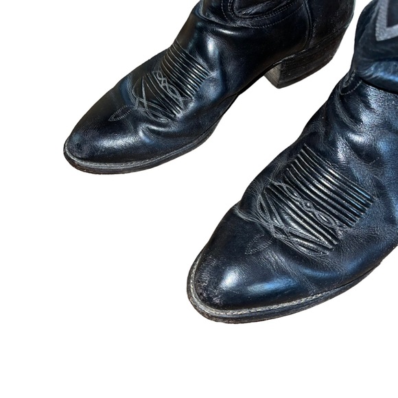 J Chrisholm Men’s Leather Cowboy Boots Black With Stitching Size 12B Made In USA - Picture 4 of 13